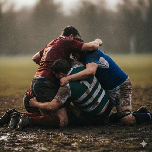 Rugby team in action